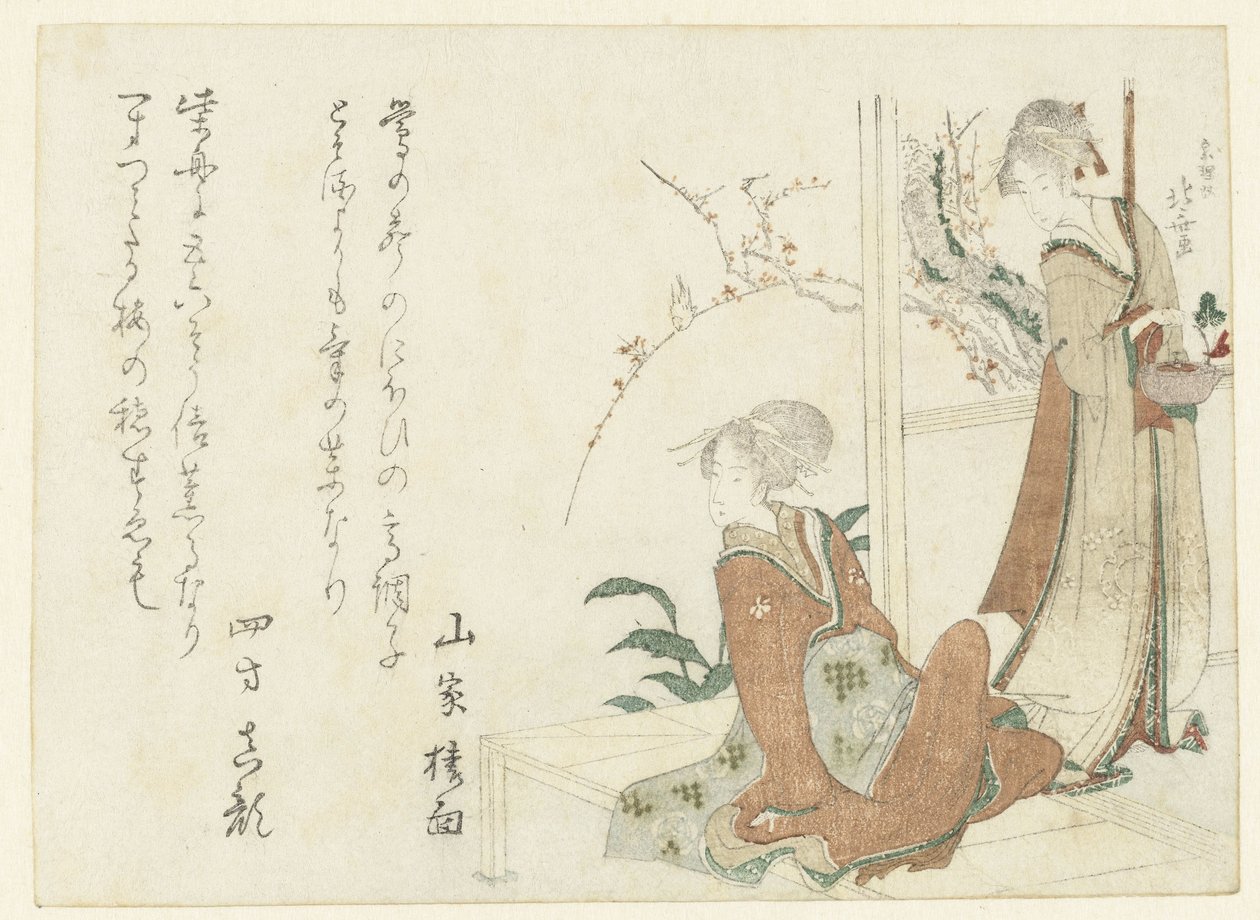 Verandada İki Kadın by Katsushika Hokusai