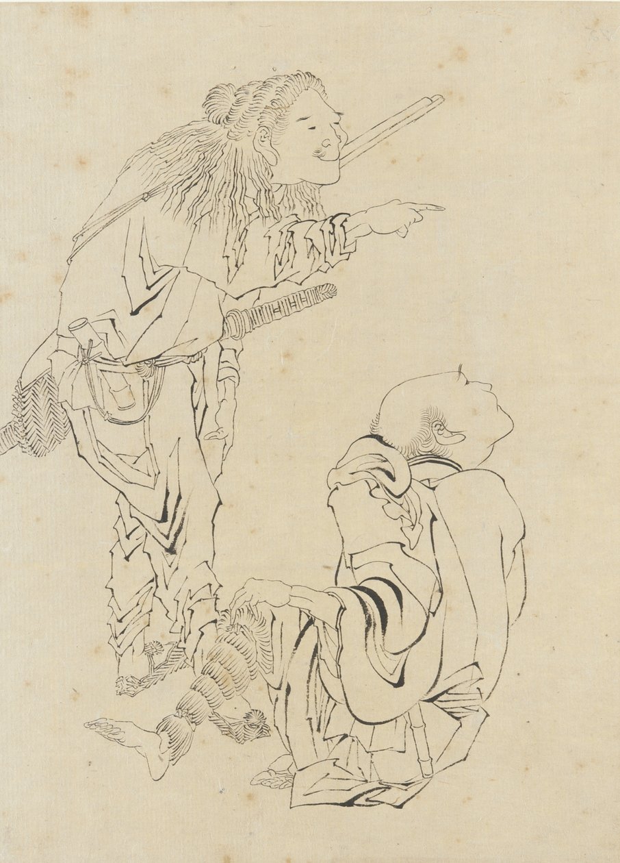İki avcı, Edo dönemi (kağıt üzerine mürekkep) by Katsushika Hokusai