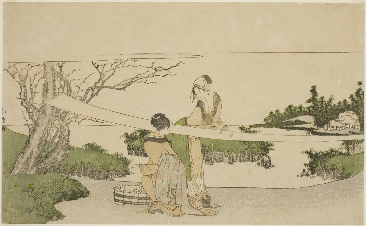 iki kadın, germe, kumaş by Katsushika Hokusai