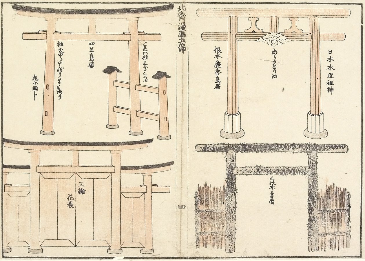 Torii Kemerinin Çeşitli Türleri, 1816 by Katsushika Hokusai