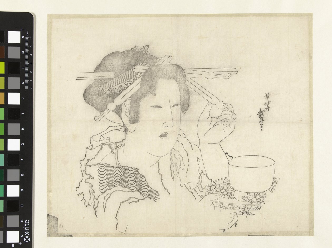 Çay fincanı olan kadın by Katsushika Hokusai