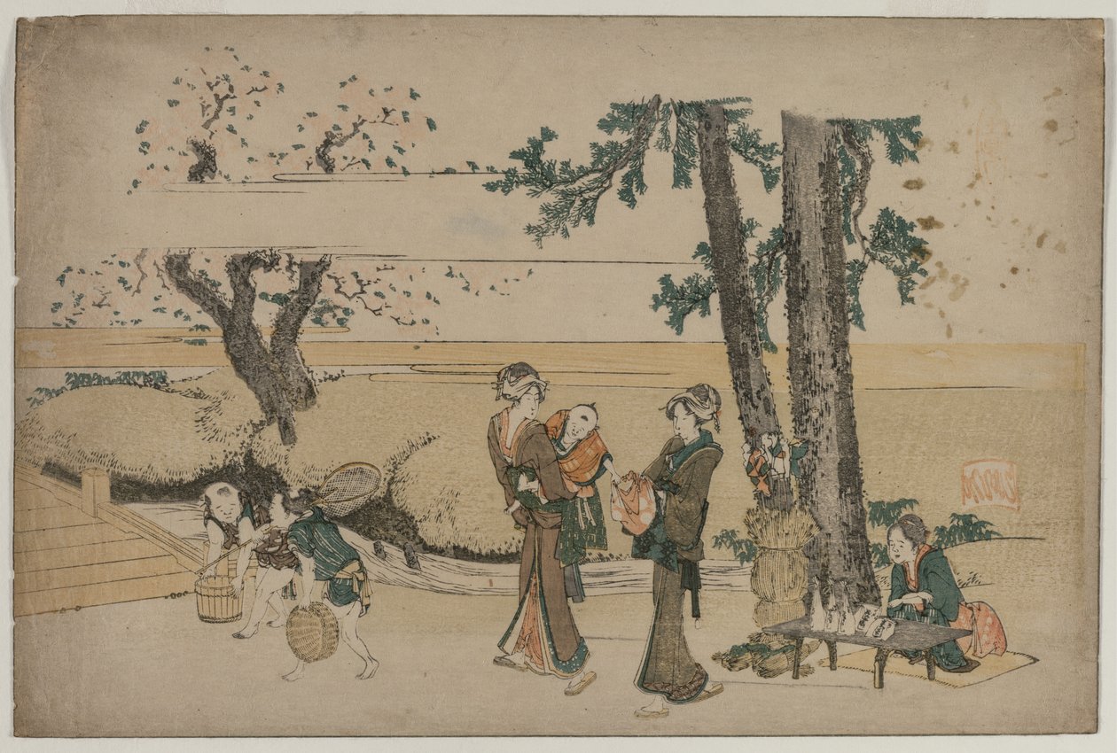 Oji Yakınlarında Yol Kenarı Dükkanından Geçen Kadın by Katsushika Hokusai