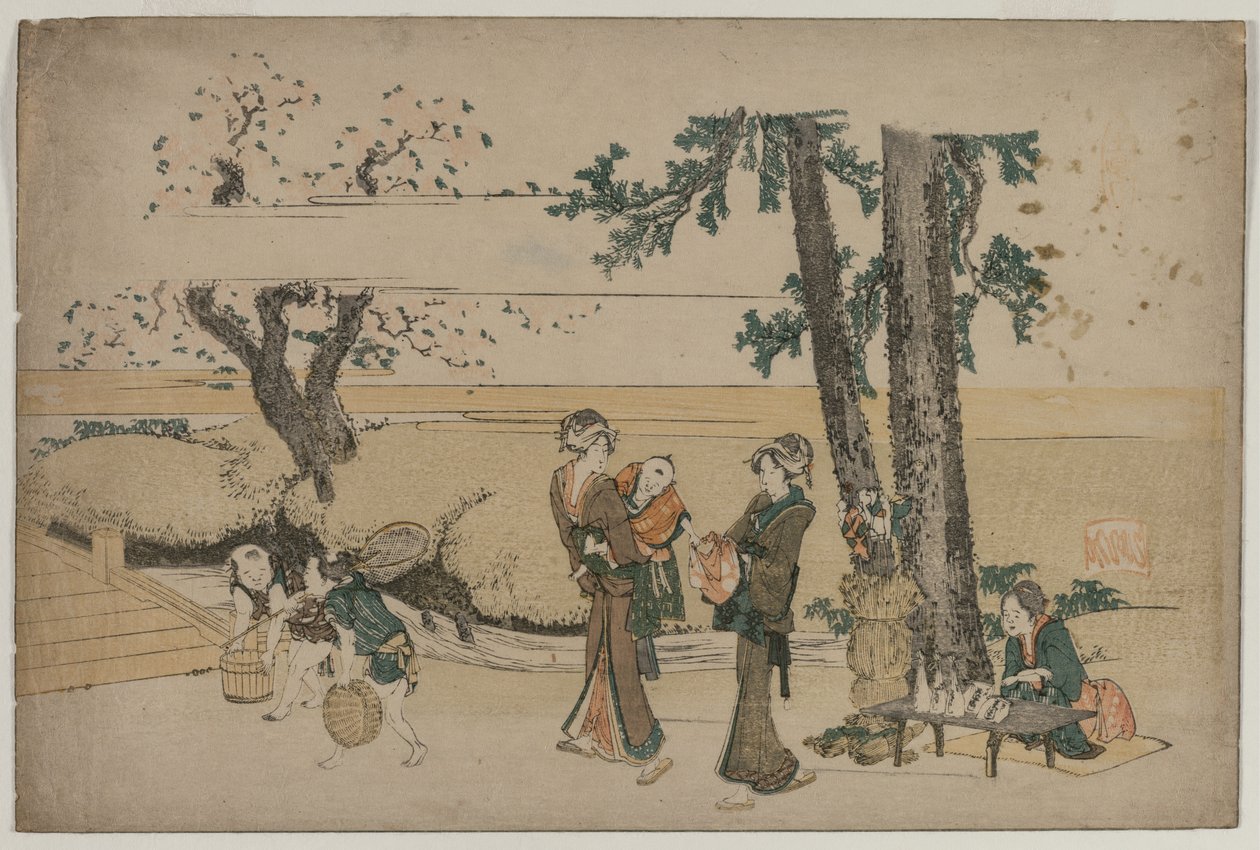 Oji Yakınlarında Yol Kenarı Dükkanından Geçen Kadın, 1800'lerin başı. by Katsushika Hokusai