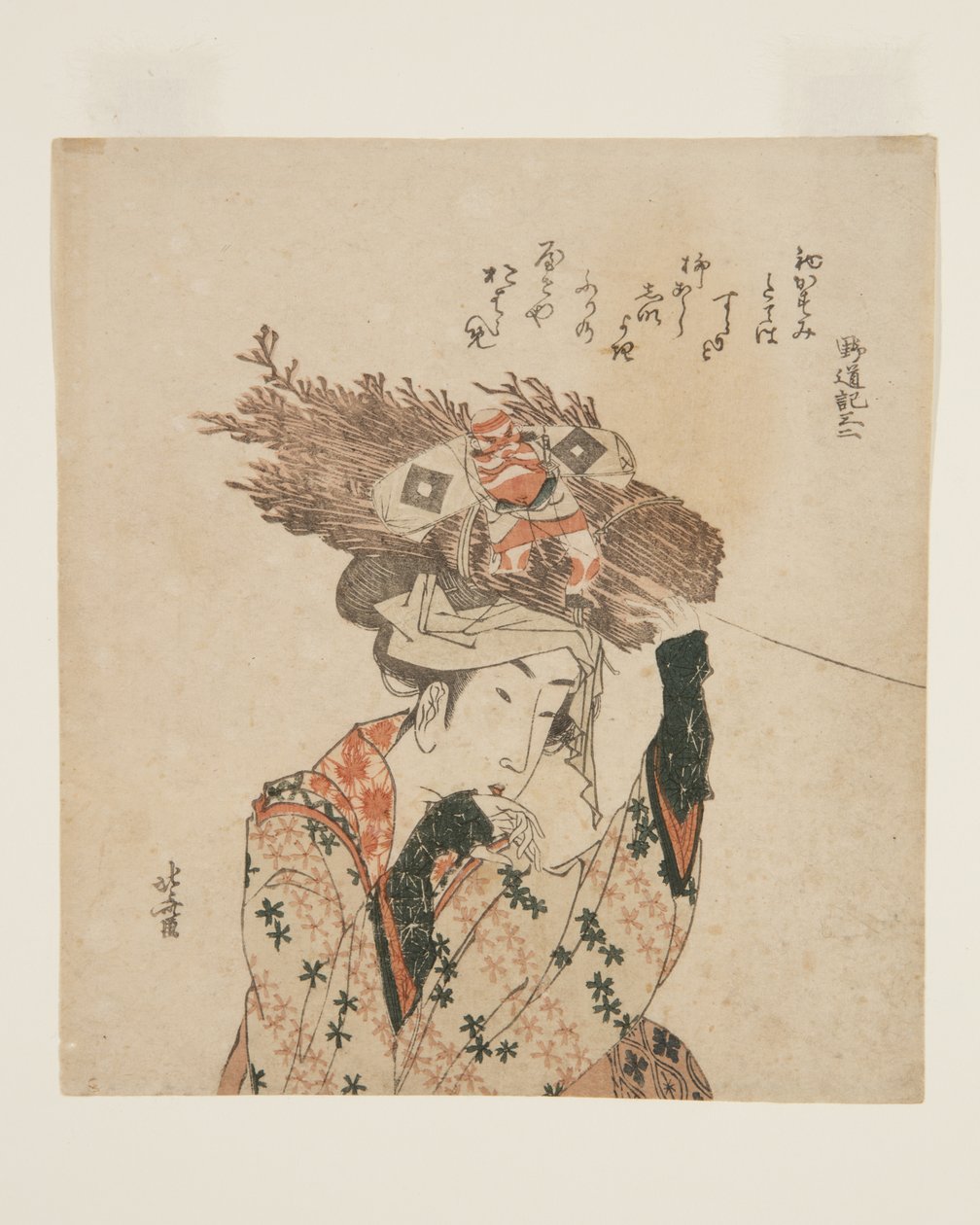 Yakacak Odun Paketi ve Uçurtma ile ?hara Kadını (renkli tahta baskı) by Katsushika Hokusai