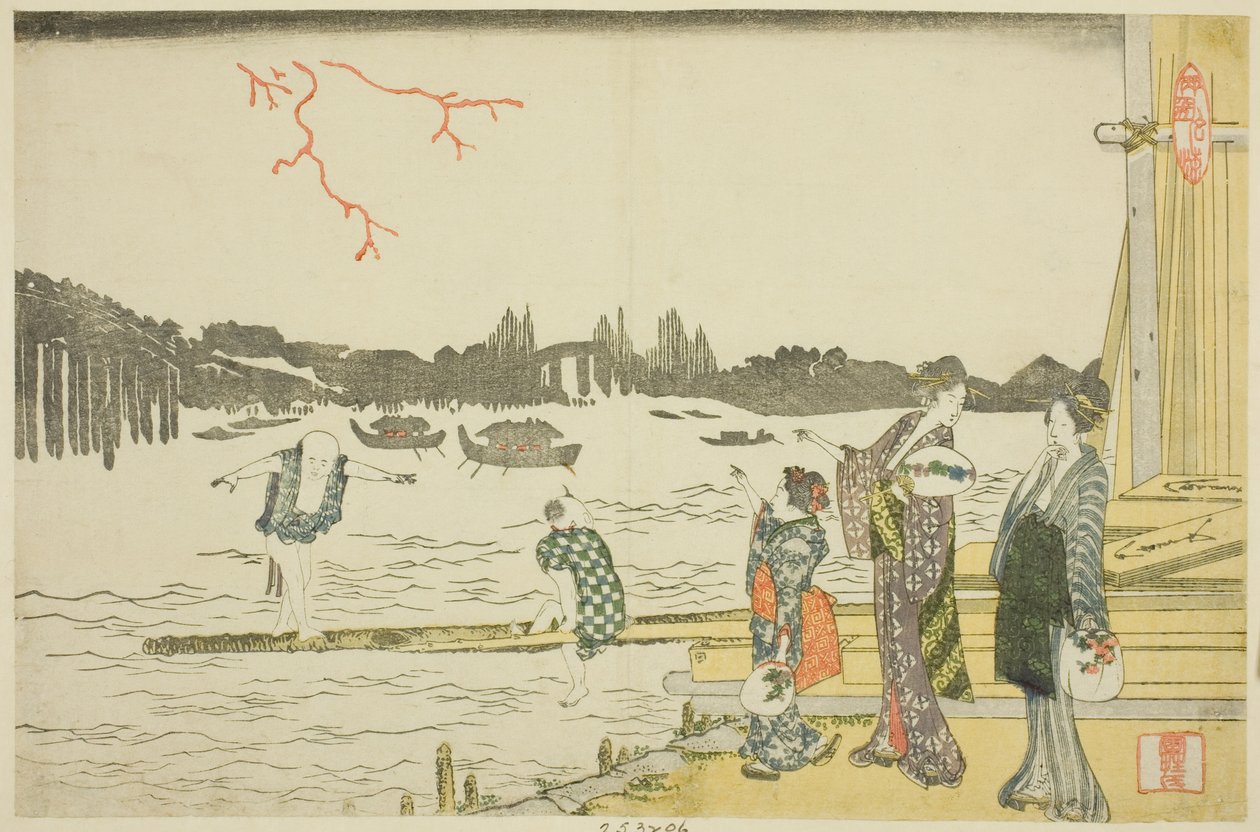 Havai Fişekleri İzleyen Kadınlar ve Çocuklar by Katsushika Hokusai