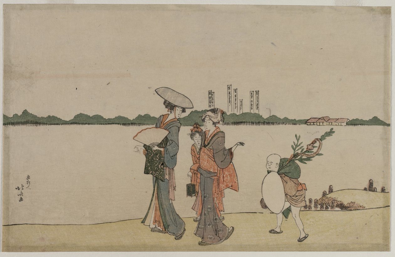 Sumida Nehri Boyunca Yürüyen Kadınlar ve Çocuklar, 1800