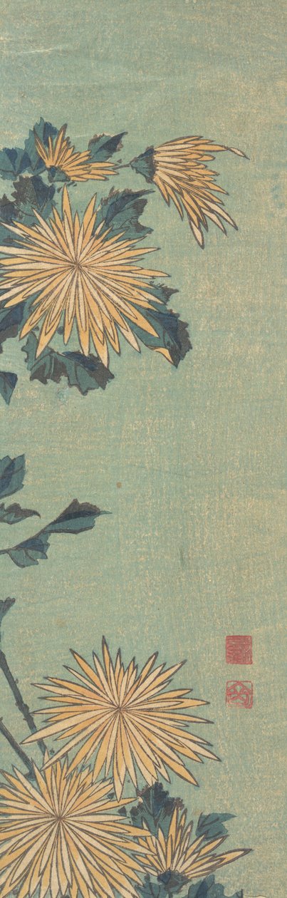 Mavi Bir Zeminde Sarı Krizantemler, ca. 1825. by Katsushika Hokusai