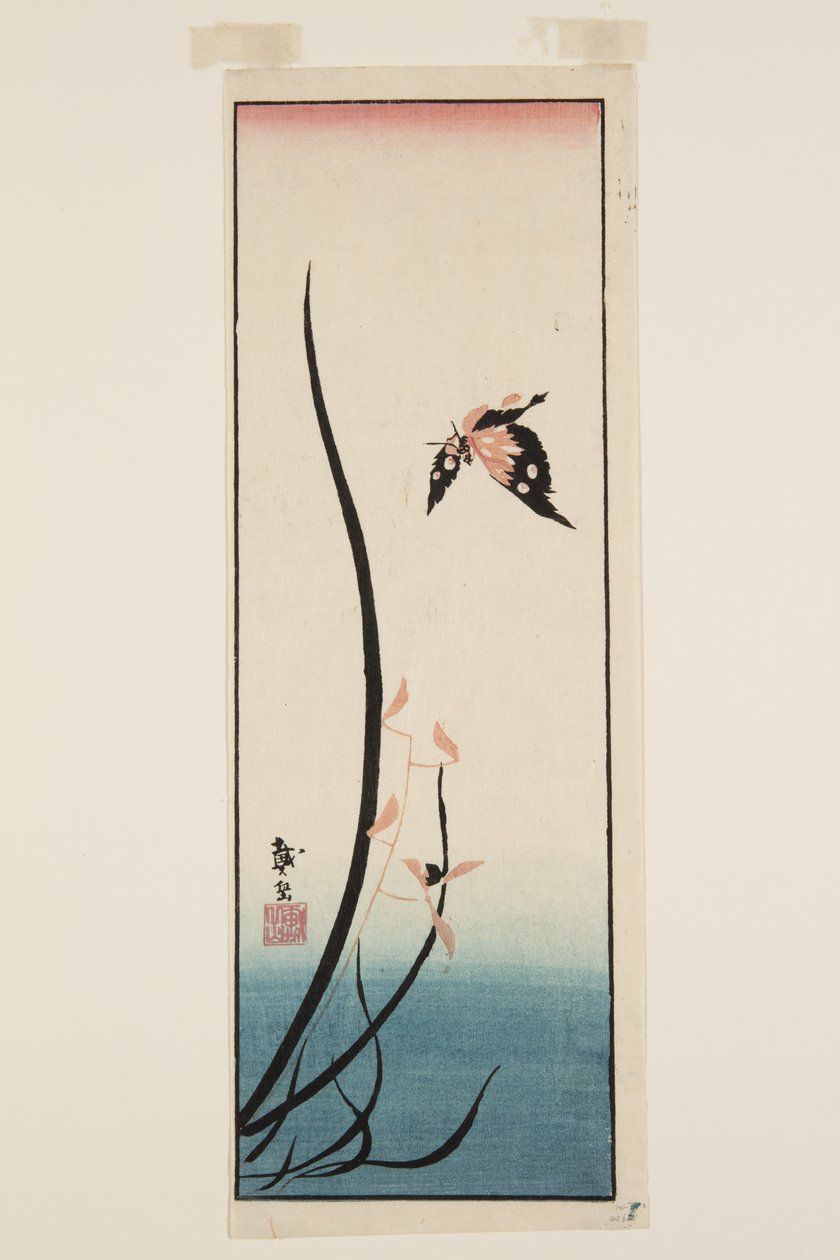 Kelebek ve Çim (renkli tahta baskı) by Katsushika II (fl.1820 50) Taito