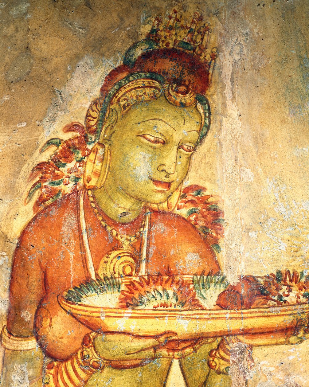 Apsaras, çiçekler sunan cennet perisi, fresk, Sigiriya