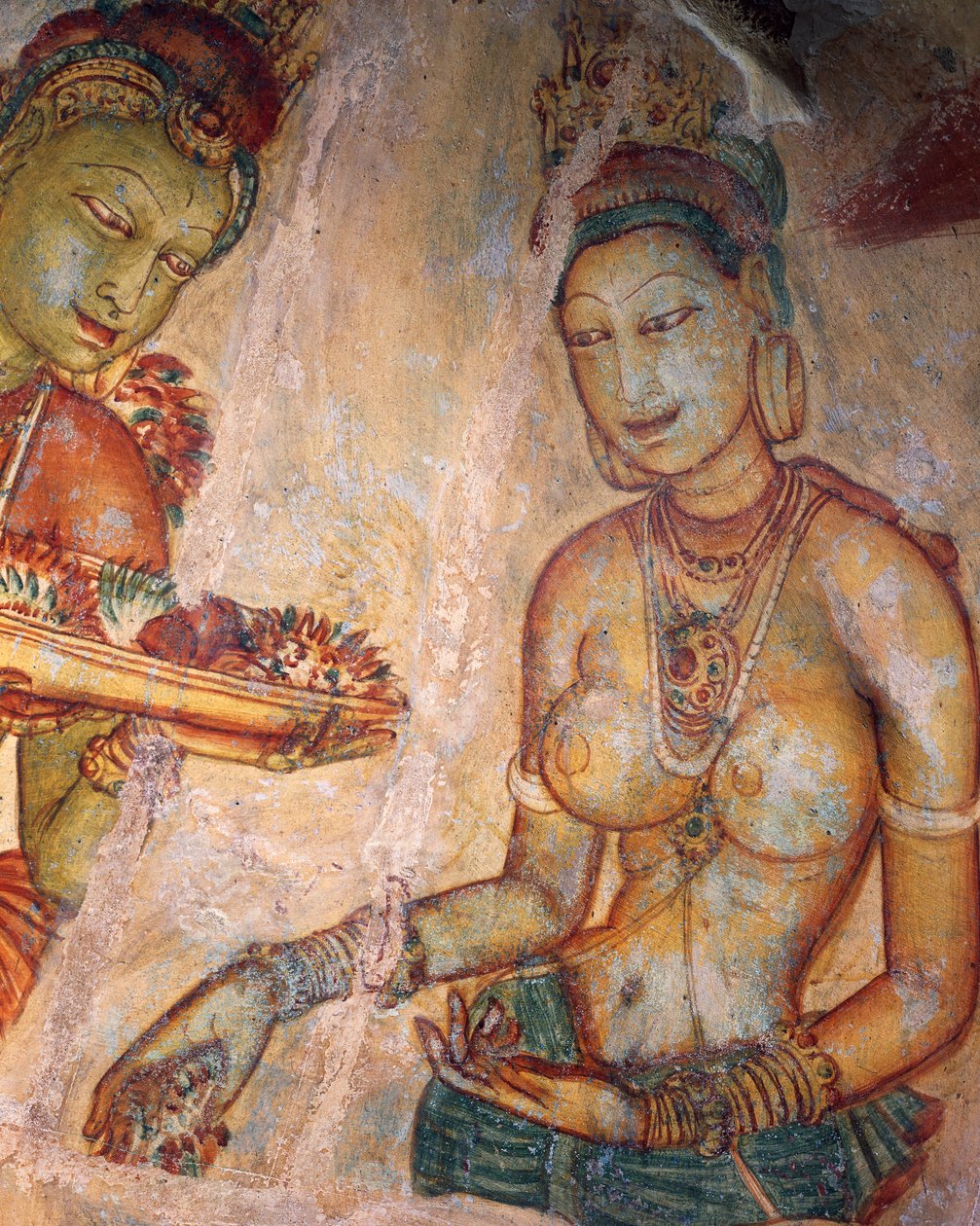 Apsaras, çiçekler sunan cennet perisi, fresk, Sigiriya