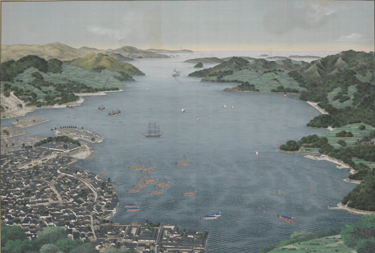 Nagasaki Limanı, c.1800-50 (ipek boyama) by Kawahara Keiga