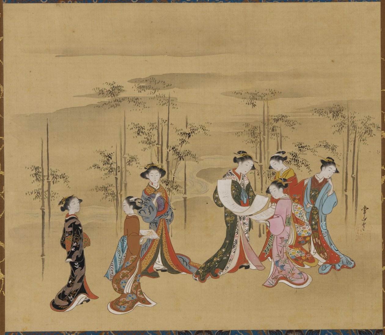 Bambu korusunda yedi genç kadın, 18. yüzyıl. by Kawamata Tsunemasa