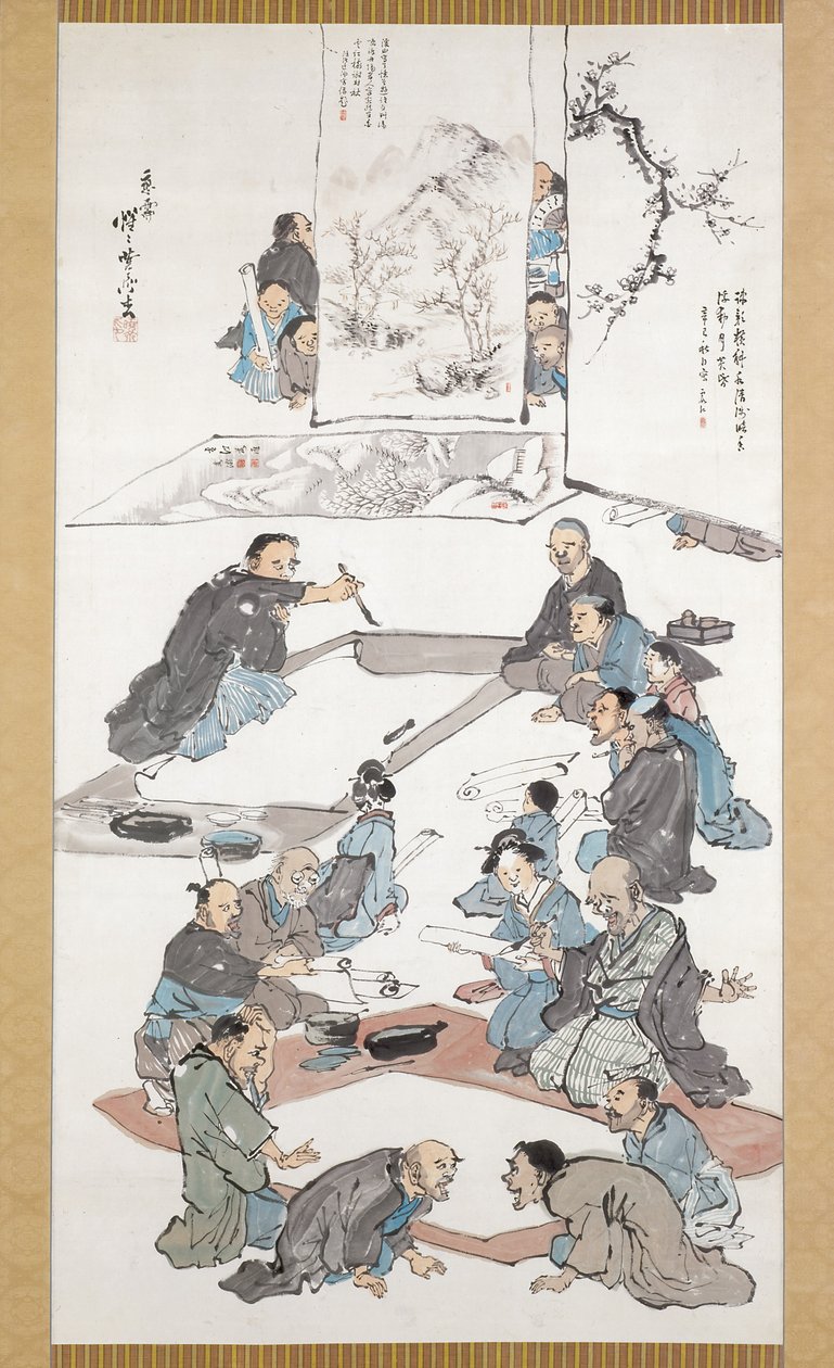 Hat Ve Resim Partisi (Kağıt üzerine mürekkep ve boya) by Kawanabe Kyosai
