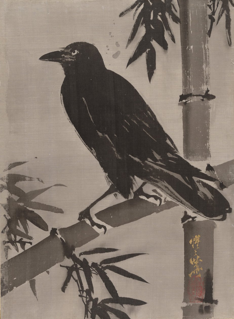 Bambu Dalında Karga, yak. 1887. by Kawanabe Kyosai
