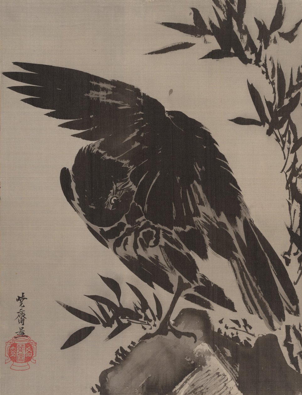 Bir Kayanın Üzerinde Karga, ca. 1887. by Kawanabe Kyosai