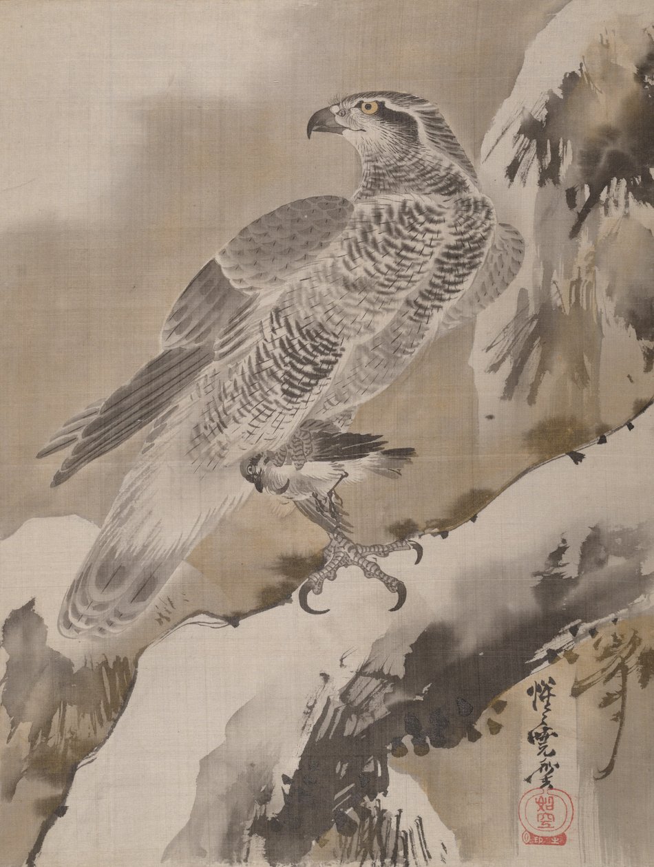 Kartal Holding Küçük Kuş, ca. 1887. by Kawanabe Kyosai