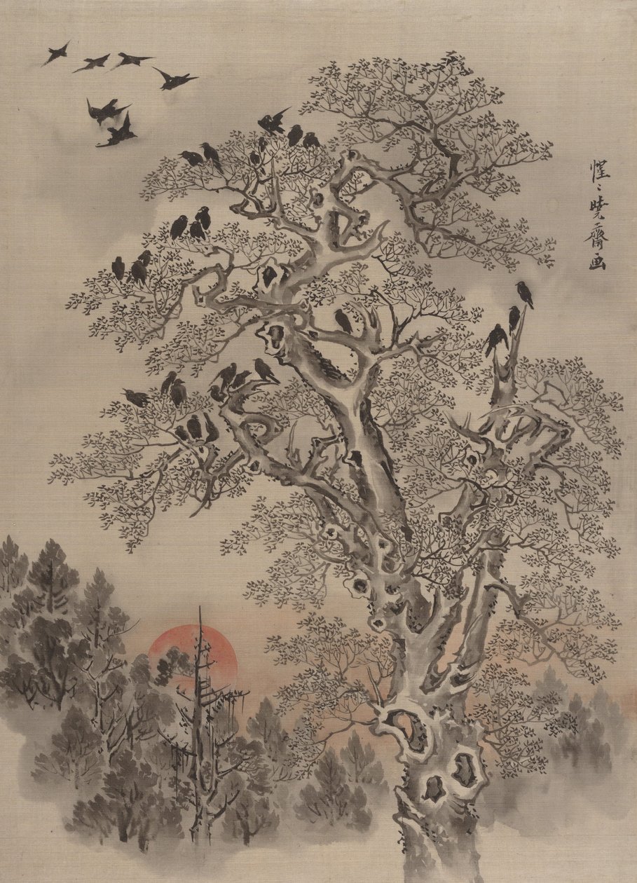 Şafakta Karga Sürüsü, ca. 1887. by Kawanabe Kyosai