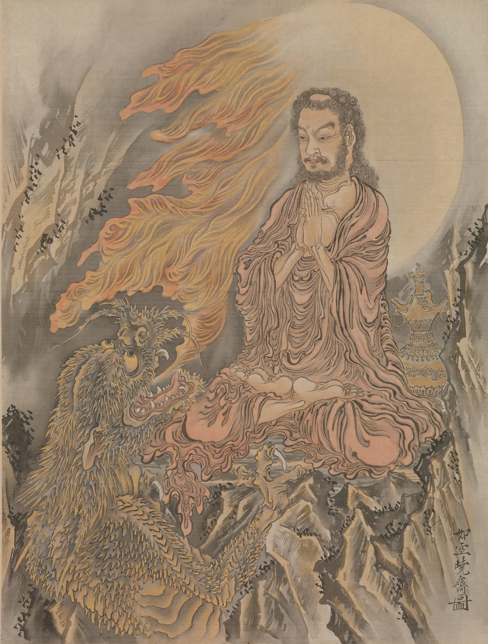 Shakyamuni Şeytanları Fethetmek Shaka Goma-zu, ca. 1888. by Kawanabe Kyosai
