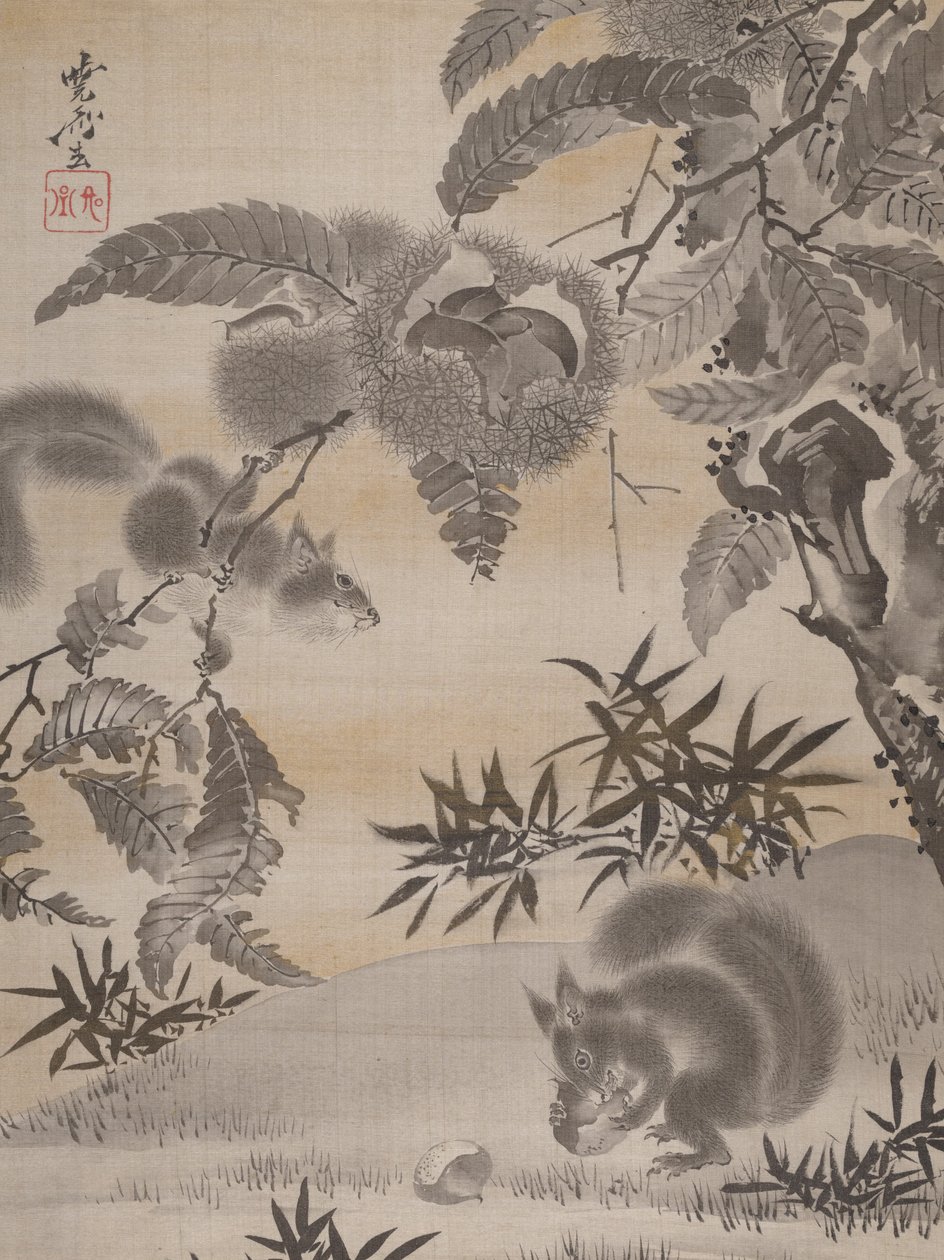 Kestane Toplayan Sincaplar, yak. 1887. by Kawanabe Kyosai