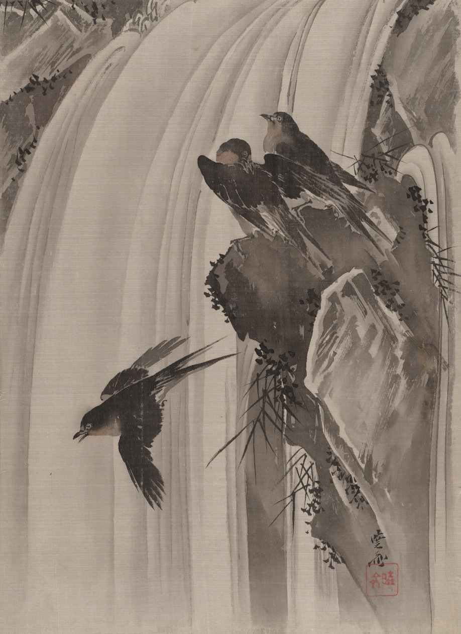 Bir Şelalenin Yanındaki Kırlangıçlar, ca. 1887. by Kawanabe Kyosai