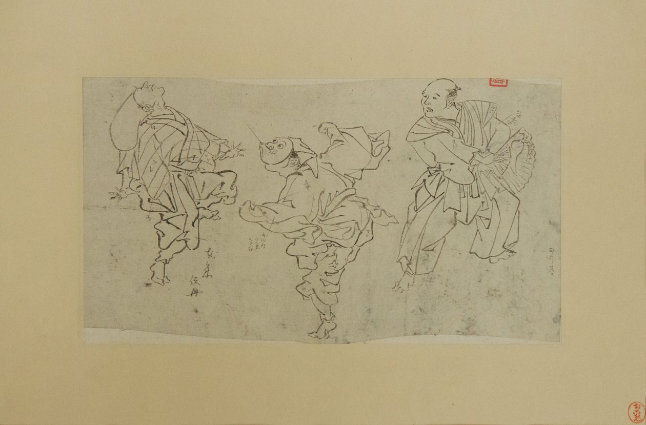 Üç Kyogen Dansçısı, 19. yüzyılın sonlarında. by Kawanabe Kyosai