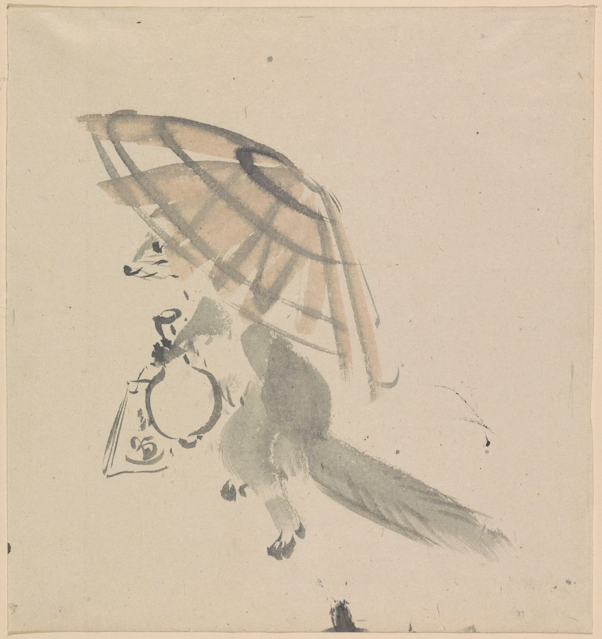 Sürahi ve şemsiye ile tilki by Kawanabe Kyosai