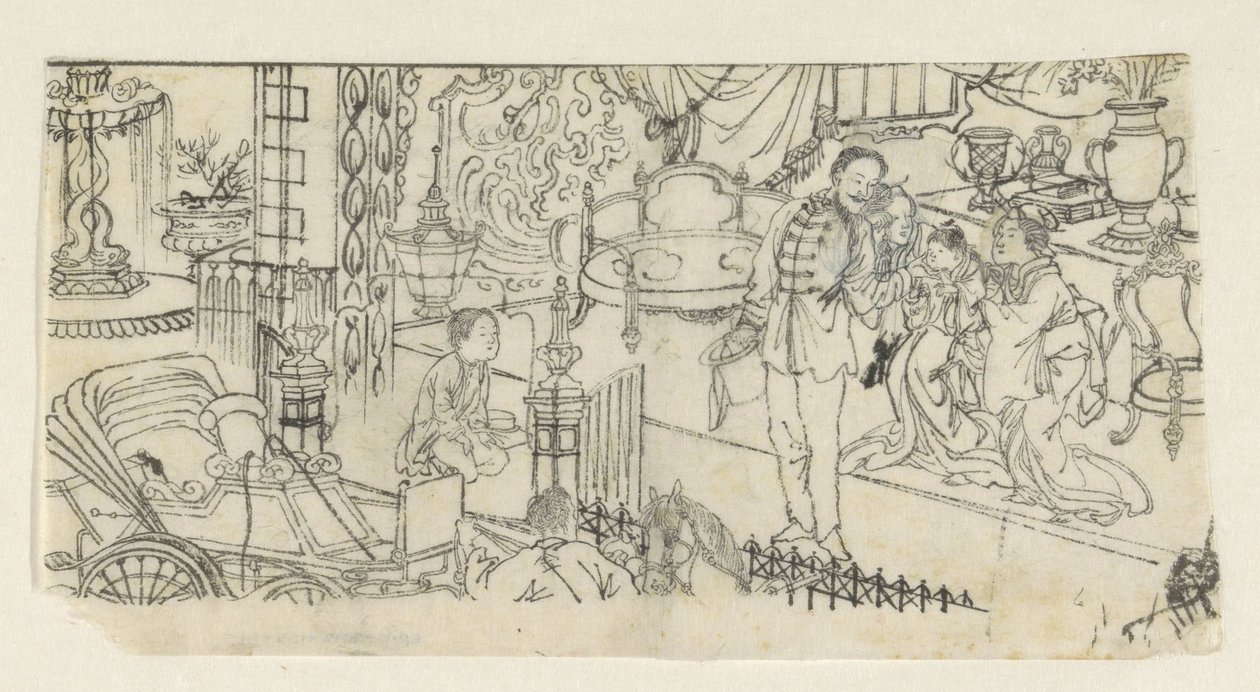 Adam çocuğa veda ediyor by Kawanabe Kyôsai (attributed to)