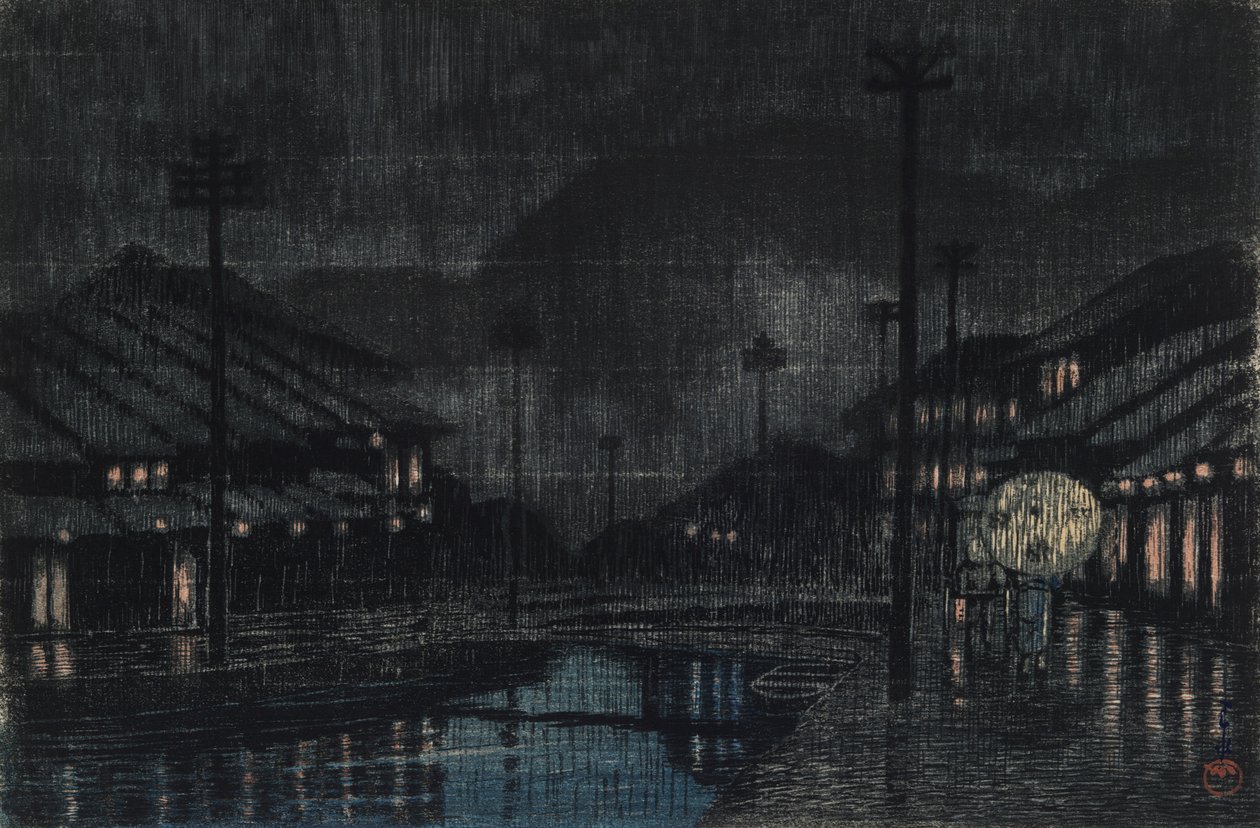 Eve insanlar g line üyesi Tajima Kinosaki by Kawase Hasui