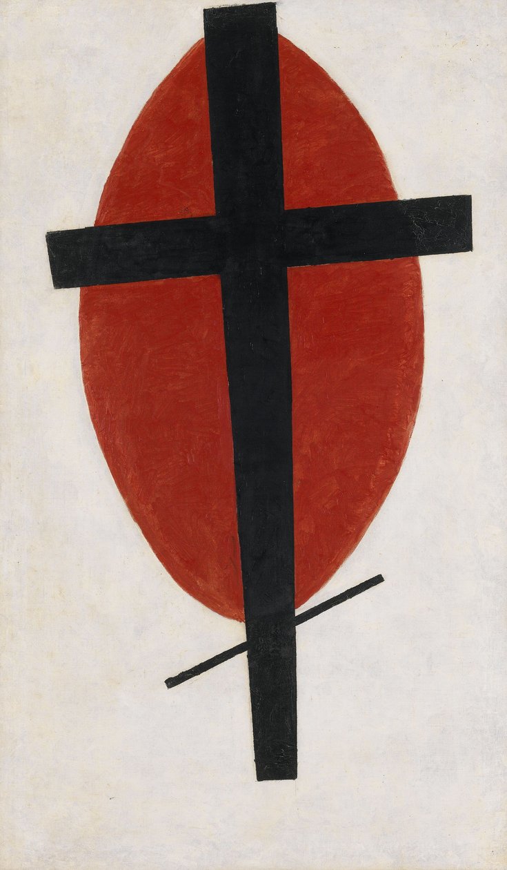 Mistik Süprematizm kırmızı ovaln üzerinde siyah haç by Kazimir Severinovich Malevich
