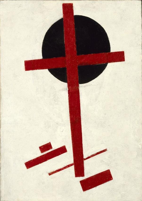 Siyah bir daire üzerinde kırmızı haç by Kazimir Severinovich Malevich