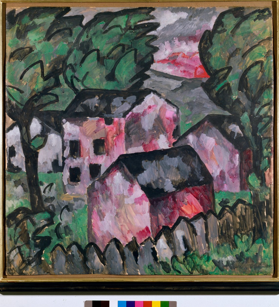 Kırmızı evler ile manzara Boyama Kazimir Severinovich Malevich (Malevich, Malevich) (1878-1935) Güneş 107x106 cm 1910 Güneş Kunstmuseum Balya by Kazimir Severinovich Malevich