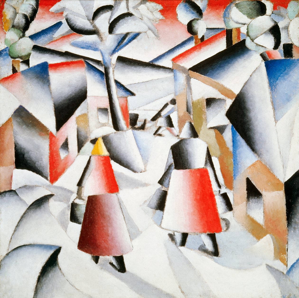 Kar fırtınasından sonra köyde sabah by Kazimir Severinovich Malevich