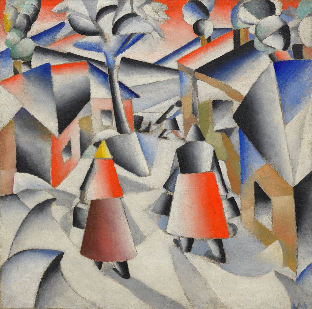 Kar fırtınasından sonra köyde sabah by Kazimir Severinovich Malevich
