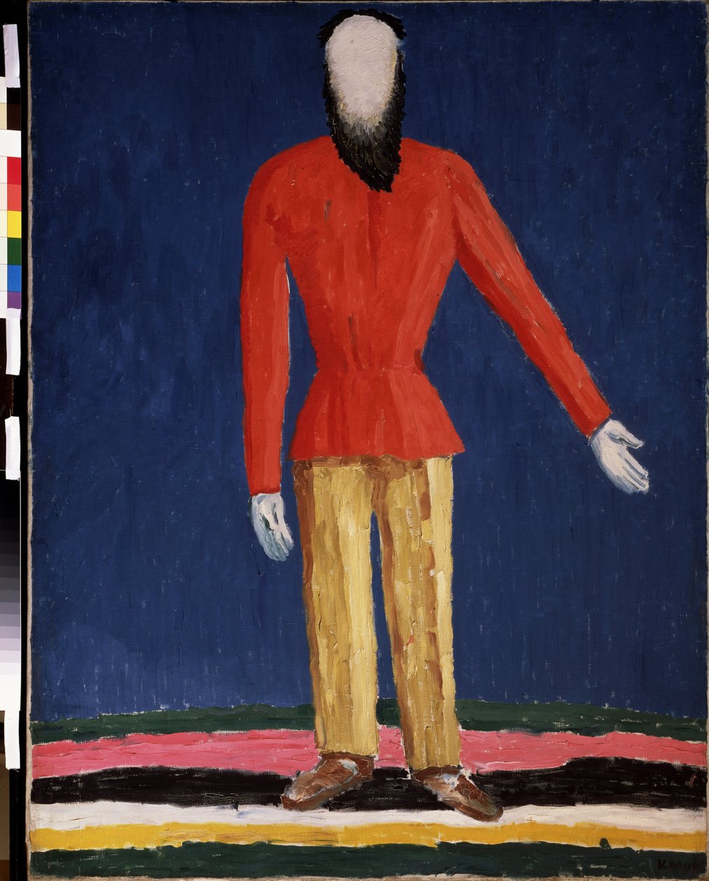 Köylü (Köylü). Kırmızı gömlekli sakallı bir adamın temsili). Kasimir Severinovich Malevich