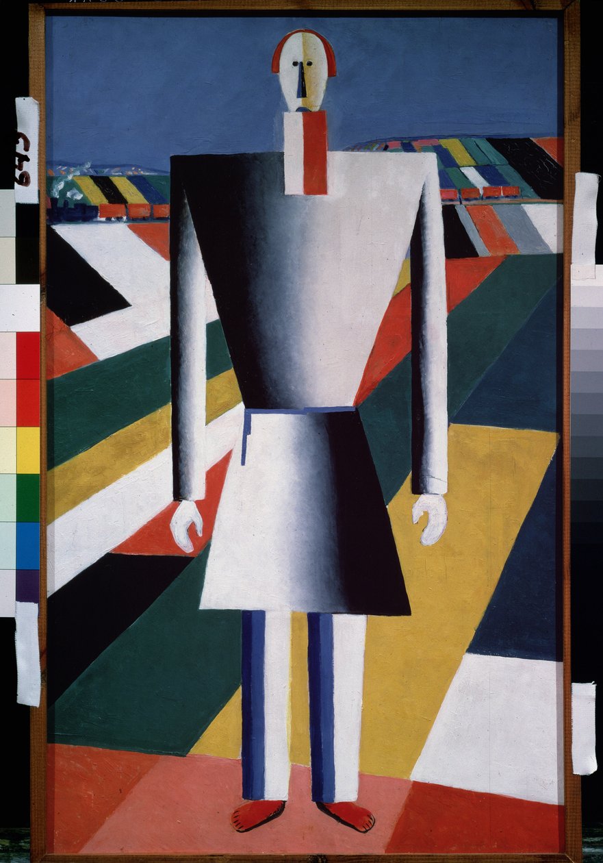 Tarlada Bir Köylü (Tarlada Bir Köylü). Kasimir Severinovich Malevitch (Malevich, Maleviç) (1878-1935), ahşap üzerine yağlı boya by Kazimir Severinovich Malevich