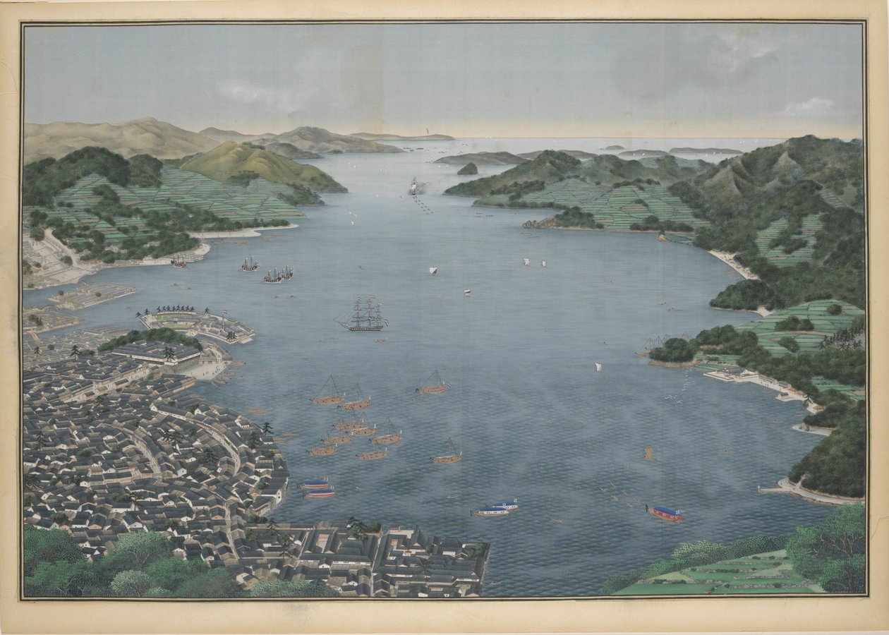 Nagazaki körfezinin görünümü, c.1833. by Keiga Kawahara