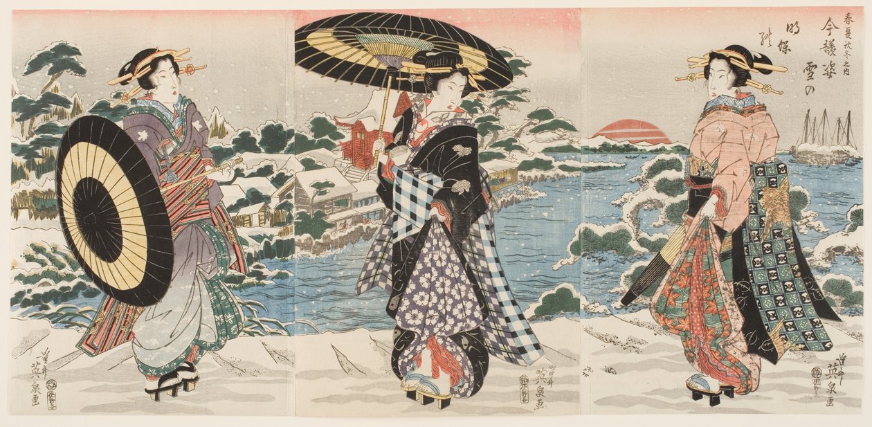 Karlı Bir Günde Şafakta Modern Figürler (Imayō sugata yuki no akebono) by Keisai (1790 1848) Eisen