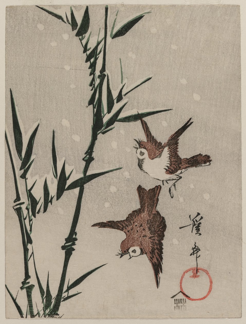 Serçeler, Bambu ve Yağan Kar, c. 1820