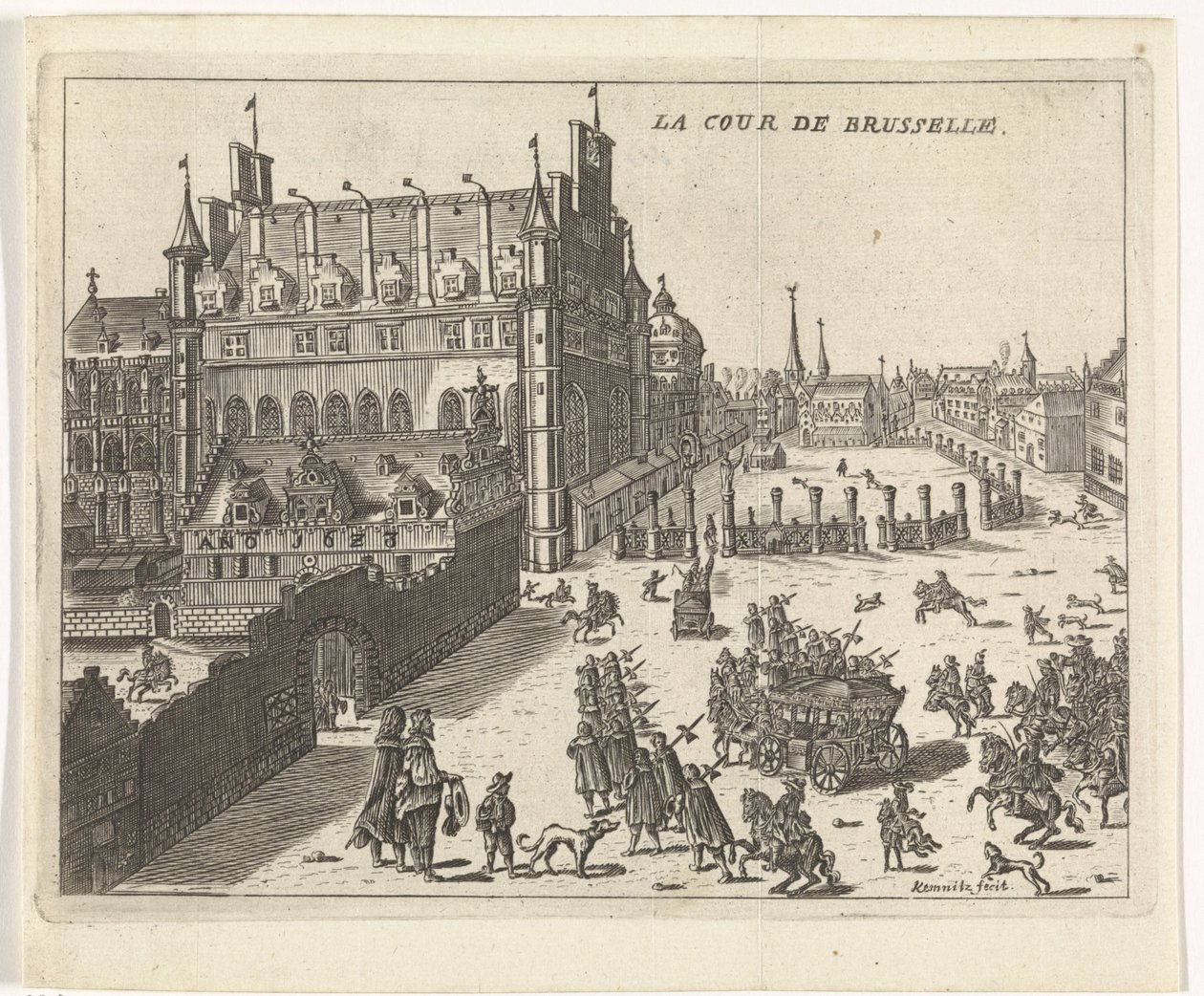 Brüksel mahkemesinin görünümü, 1673. La cour de Brusselle (nesne üzerindeki başlık) by Kemnitz