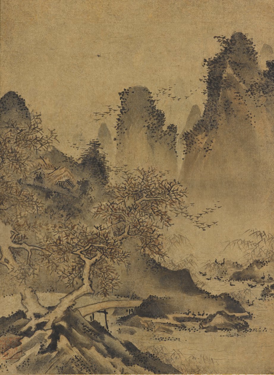 Manzara: dağlar, dere ve köprü by Kenkō Shōkei