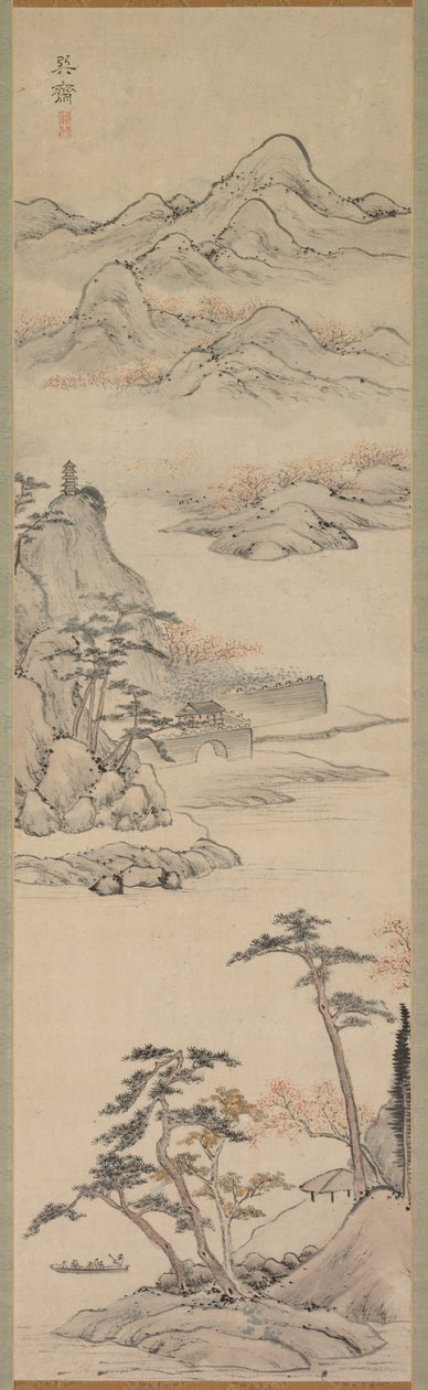 Kayıkçılar ile manzara, 18. yüzyılın sonu ile 19. yüzyılın başı. by Kenkado Kimura