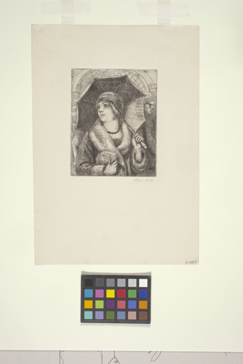 Şemsiyeli Shopper (gravür) by Kenneth Hayes Miller