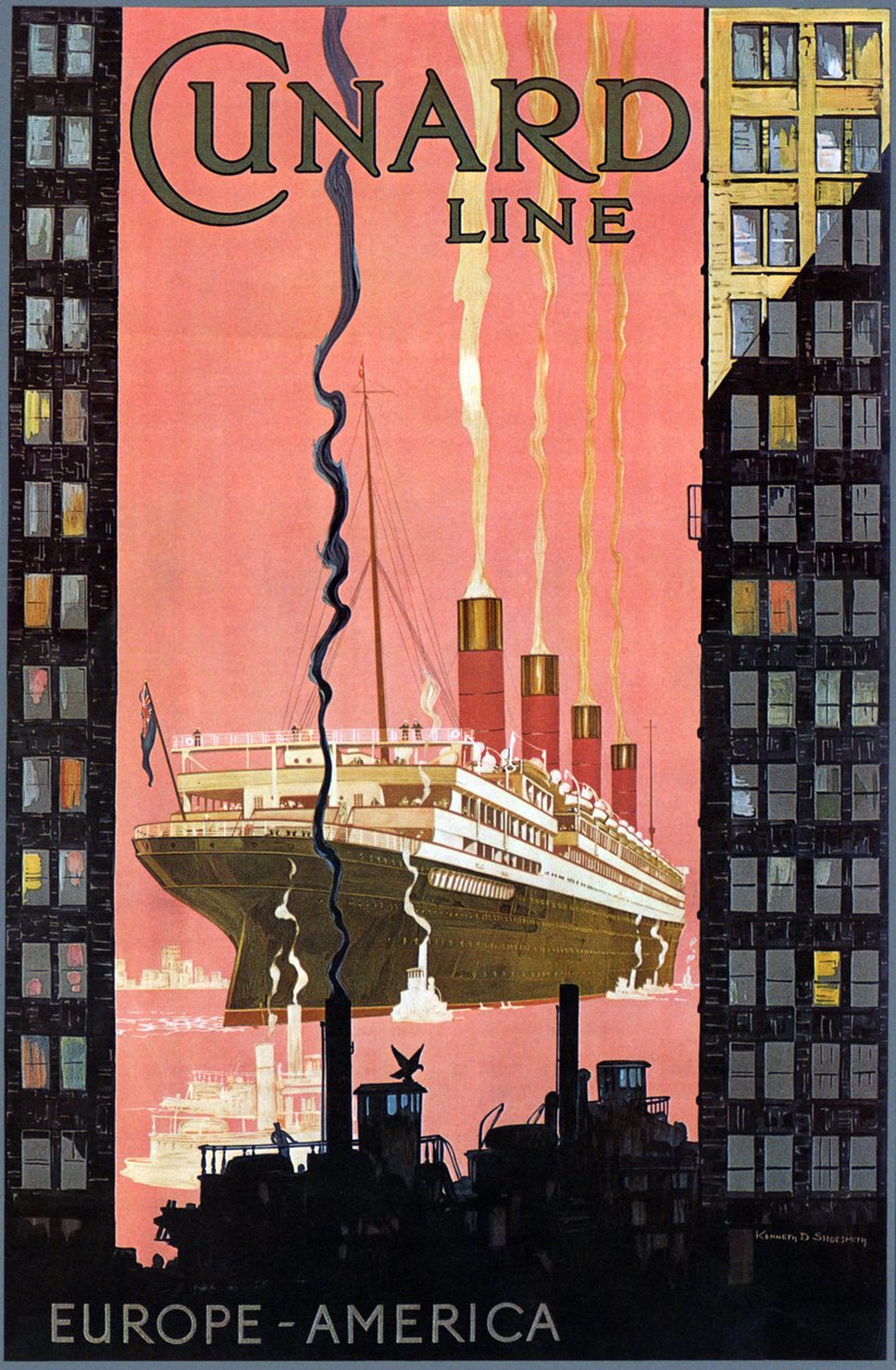 Cunard Line Avrupa-Amerika afişi, ABD, c. 1900 by Kenneth Shoesmith