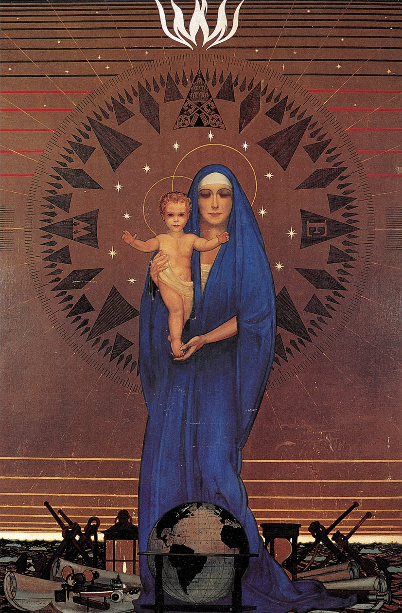 Atlantik Madonna, Kabin sınıfı misafir odası, Queen Mary Ocean Liner, c.1934 (altın varak üzerine yağlı boya) by Kenneth Shoesmith
