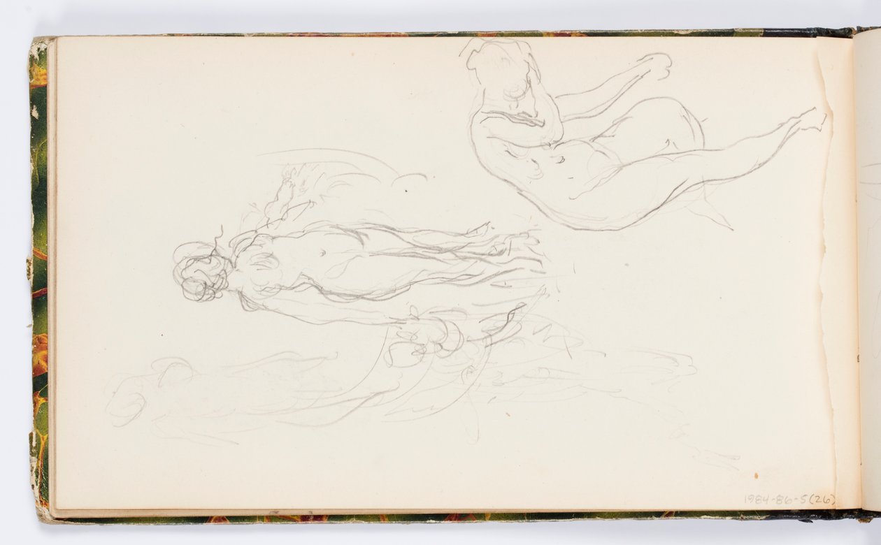 Sketchbook Sayfası: İki Çıplak Kadın Figürü by Kenyon Cox