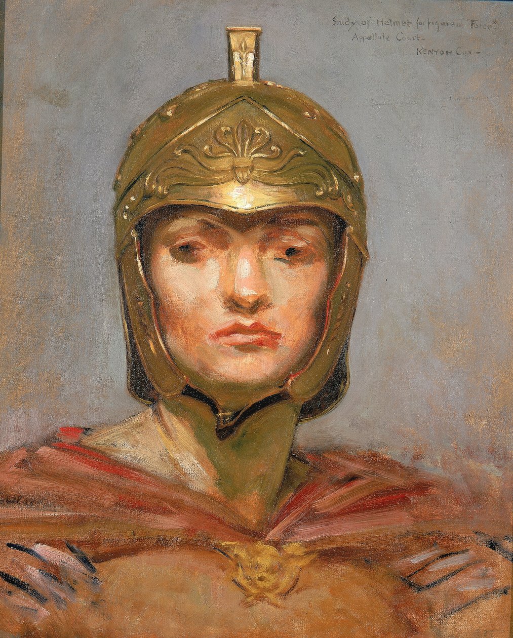 Temyiz Mahkemesi Binası için Duvar Resmi Çalışması, New York; "Statü Yasası", "Kuvvet" Figürü için Kask by Kenyon Cox