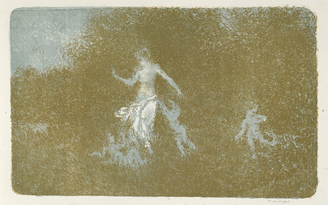 Amour jouant aupres kumul perisi (Bir Periyle Oynayan Aşk), c. 1900 (renkli litografi) by Ker Xavier Roussel