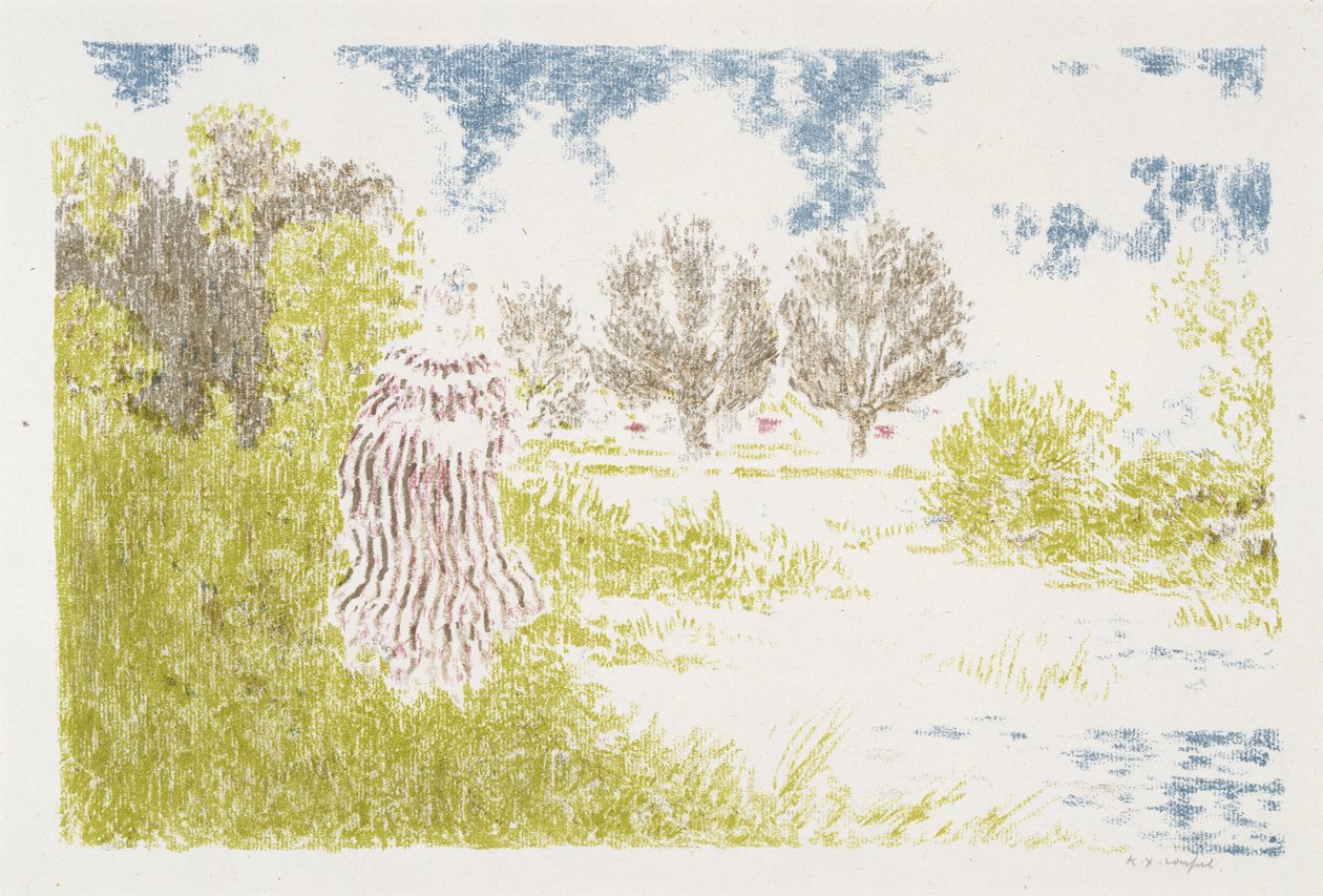 Femme en robe a rayeurs (Çizgili Elbiseli Kadın), 1899-1900 (renkli litografi) by Ker Xavier Roussel