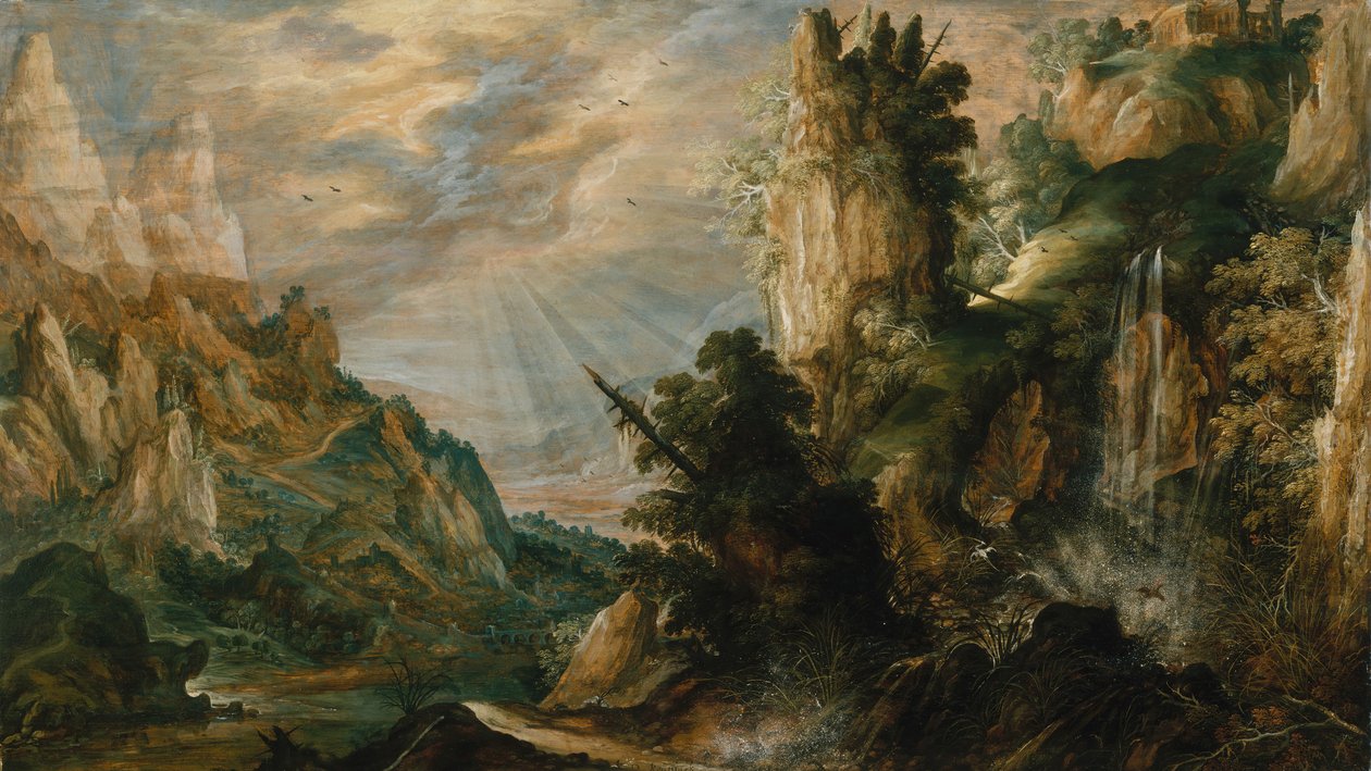 Şelaleli Dağlık Bir Manzara, ca. 1600. by Kerstiaen de Keuninck