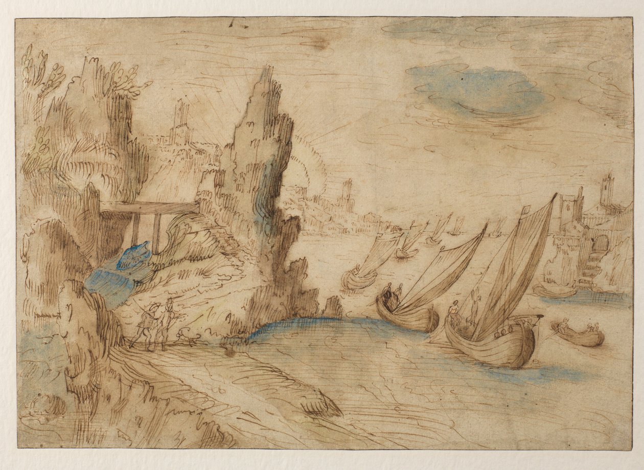 Balıkçı gemileri ile hayali kıyı sahnesi, 1575-1633 by Kerstiaen de Keuninck